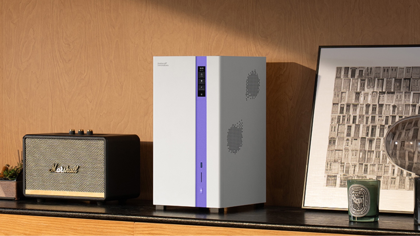 The Nexus AI Workstation installed in a warm home workspace