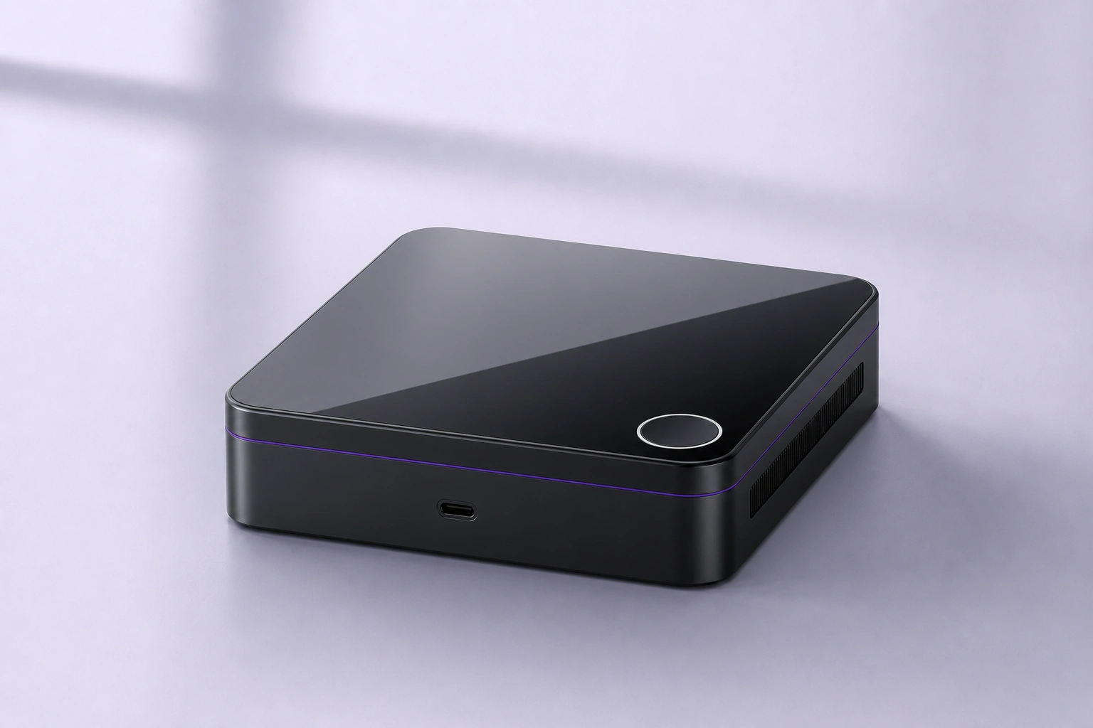 HarborNavi local home hardware with a glossy black top, fingerprint control, and purple status light
